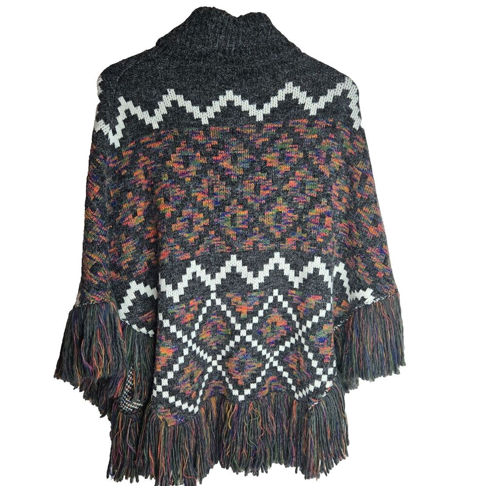 Altare Knit Boho Fringe Poncho Womens One Size - Picture 4 of 4